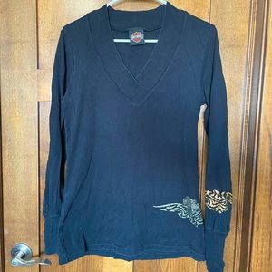 Harley Davidson Long Sleeve Shirt - Womens L - Black